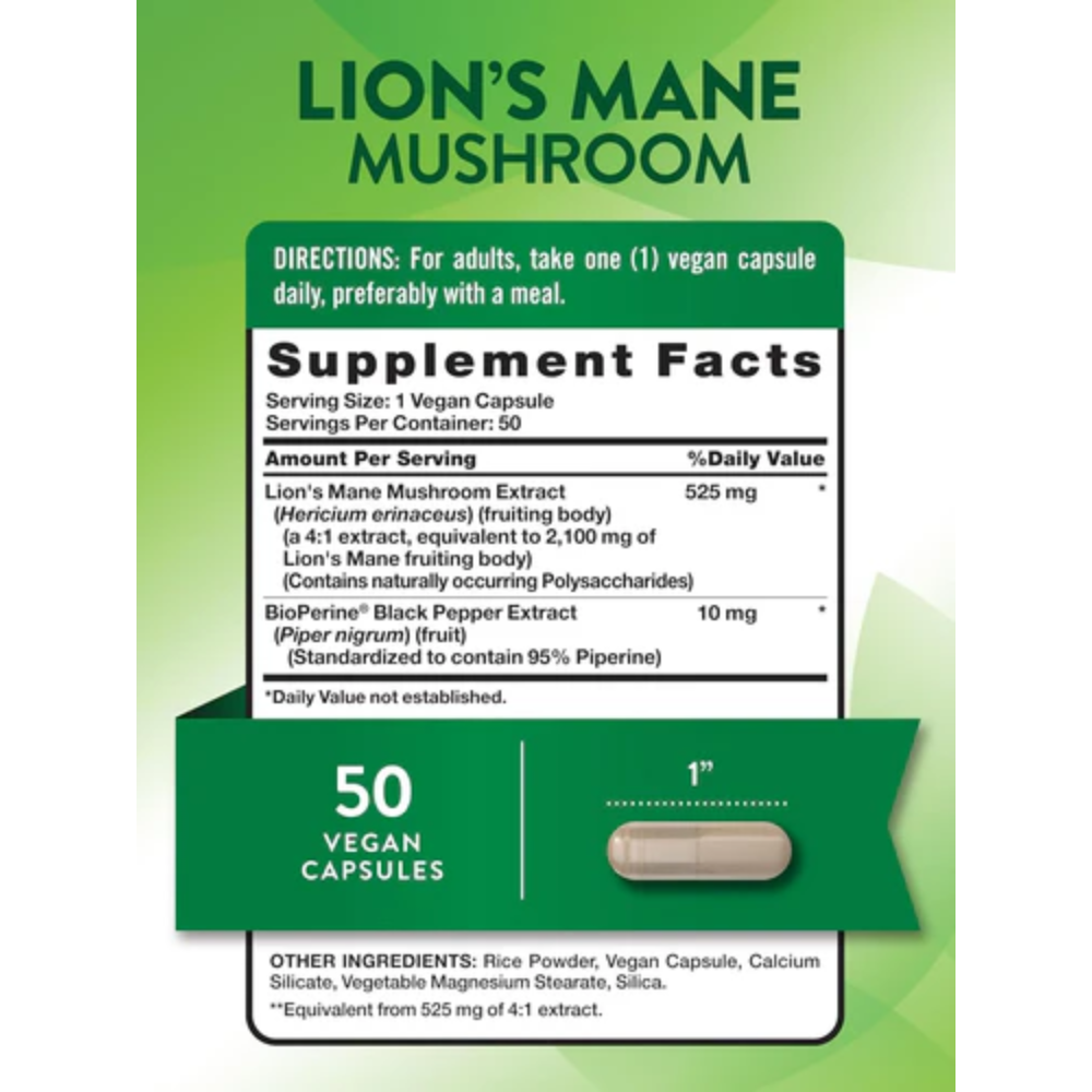 Lion's Mane 2,100 mg - 50 Cápsulas