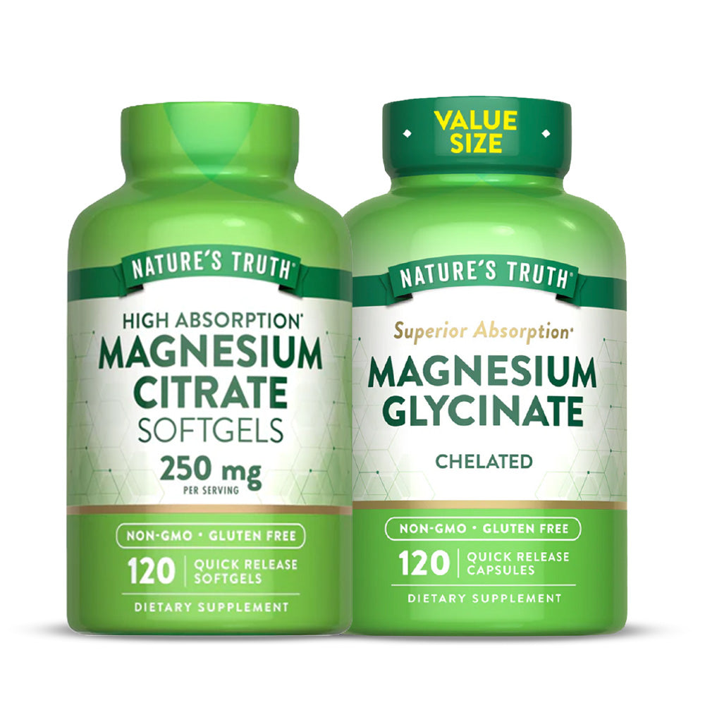 Pack Magnesio Glicinato 120 Cáps + Citrato 120 Softgels