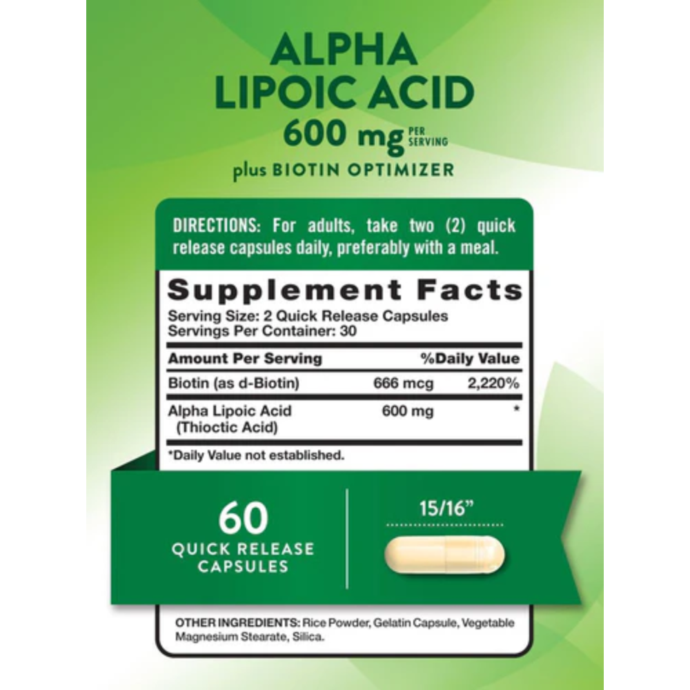 Acido Alpha Lipoic 300 mg + Biotina 60 cápsulas