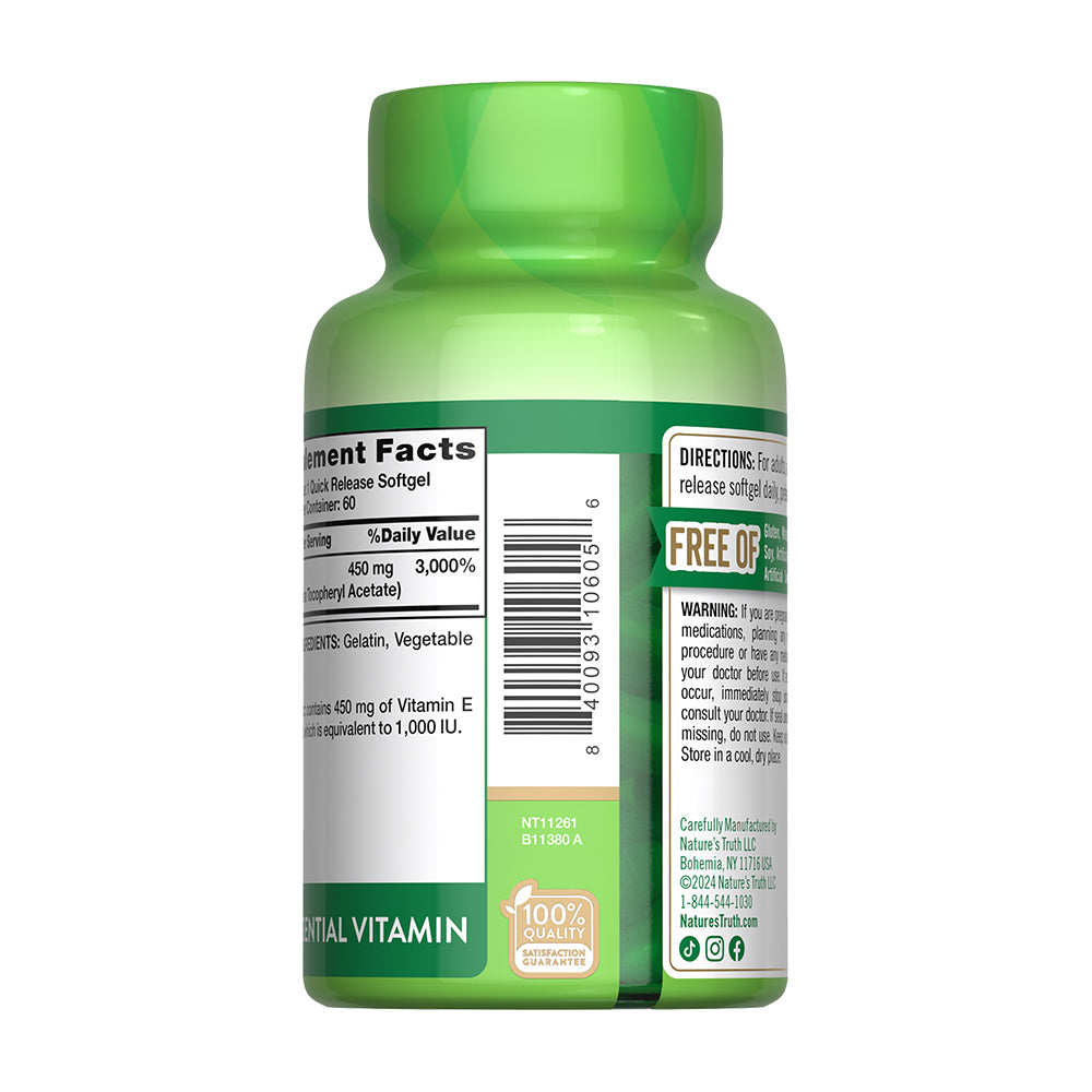 Vitamina E 450 mg 1,000 UI - 60 Cápsulas Blandas