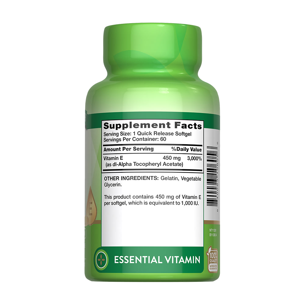 Vitamina E 450 mg 1,000 UI - 60 Cápsulas Blandas