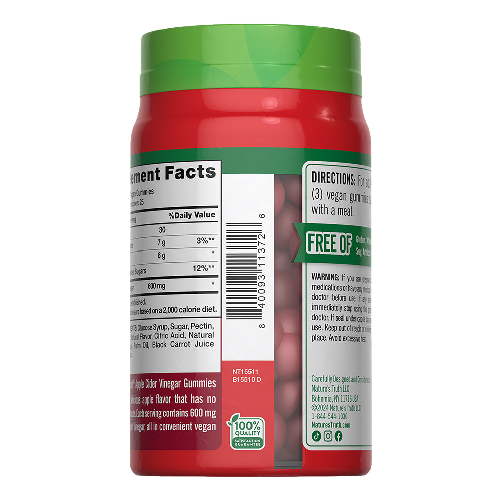 Gomitas de Vinagre de Manzana 600 mg - 75 Gomitas Veganas