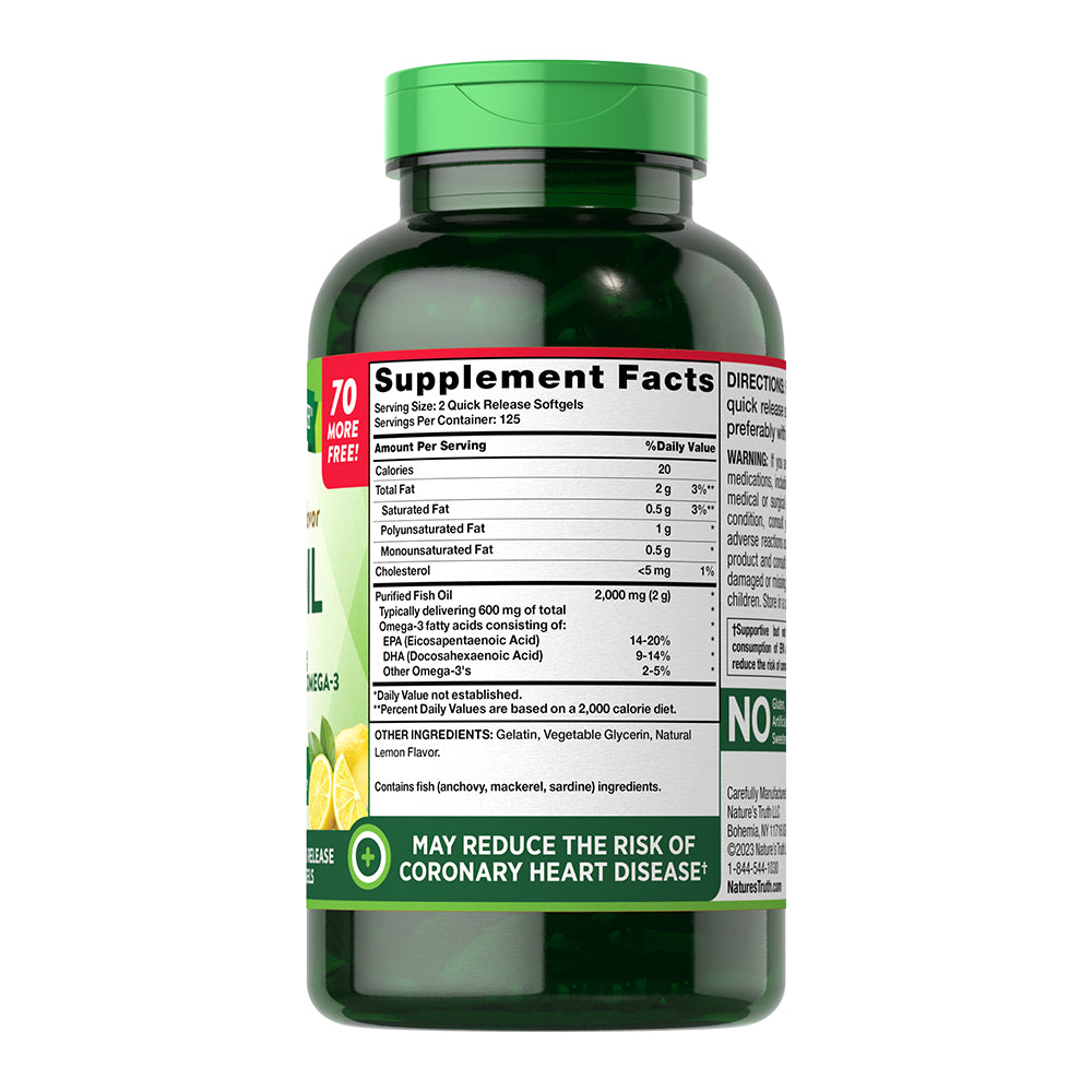 Omega 3 Fish Oil 2000 mg con esencia de limón - Cápsulas Blandas