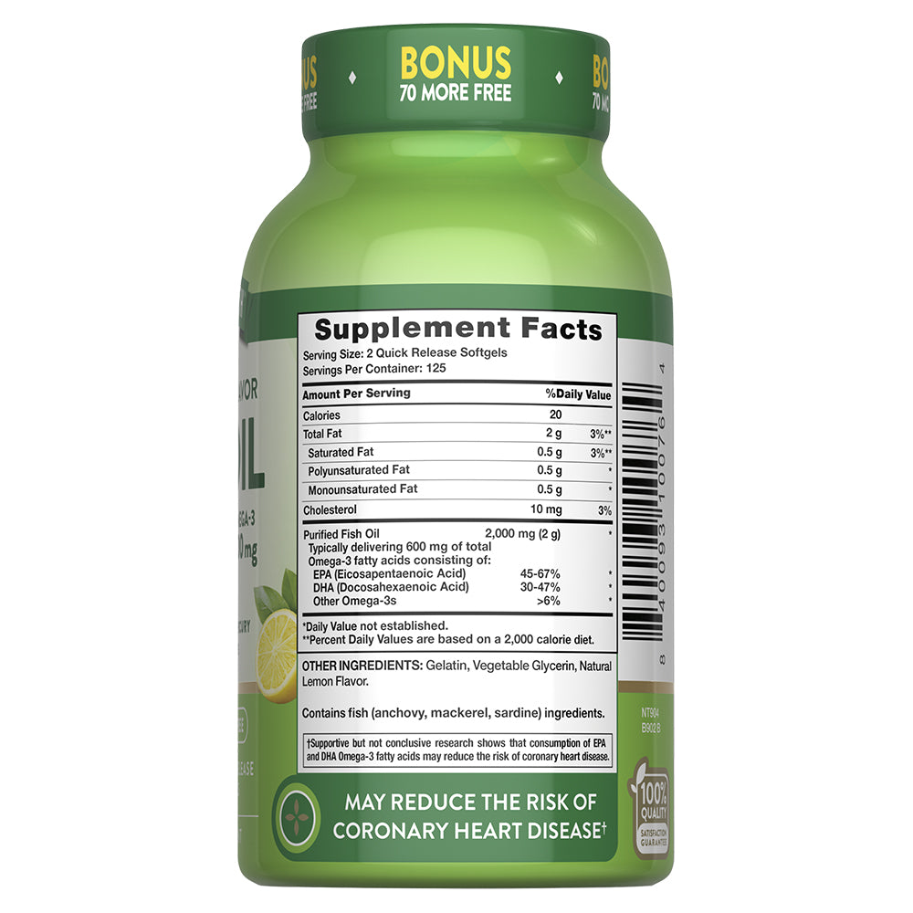 Omega 3 Fish Oil 2000 mg con esencia de limón - Cápsulas Blandas