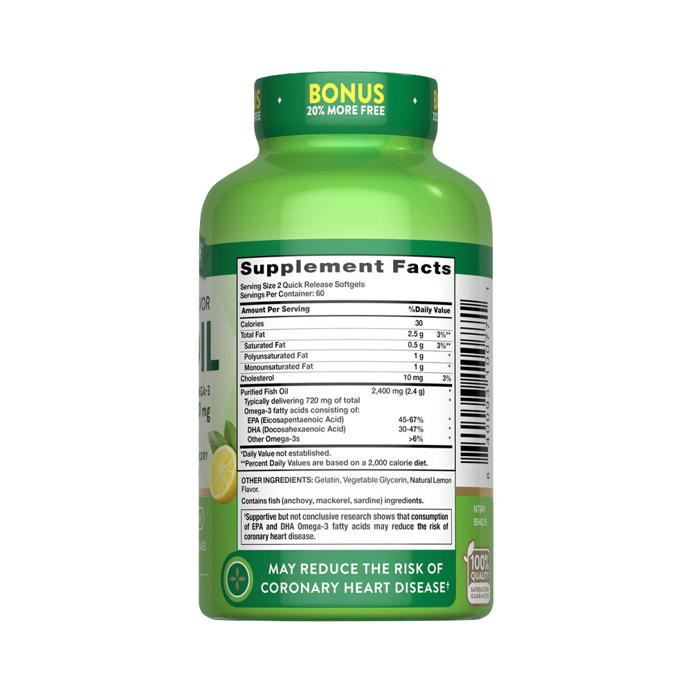 Omega 3 Fish Oil 2400 mg con esencia de limón - Cápsulas Blandas