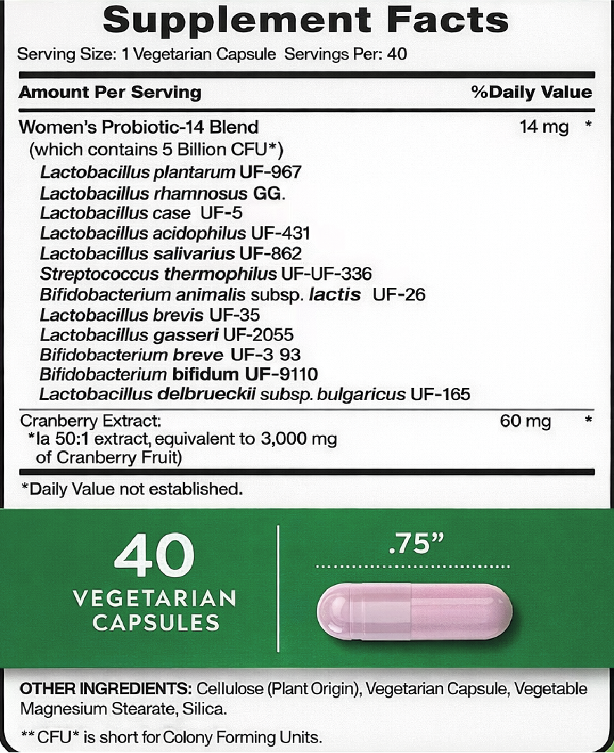 Probióticos para mujeres - Arándanos rojos | 5 mil millones de UFC - 40 cápsulas