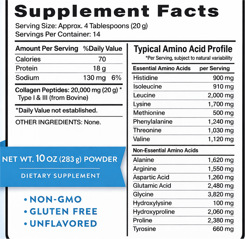 Ultra Colágeno en polvo tipo 1 & 3 - Grass Fed 283 gr. | 20 gr por servicio