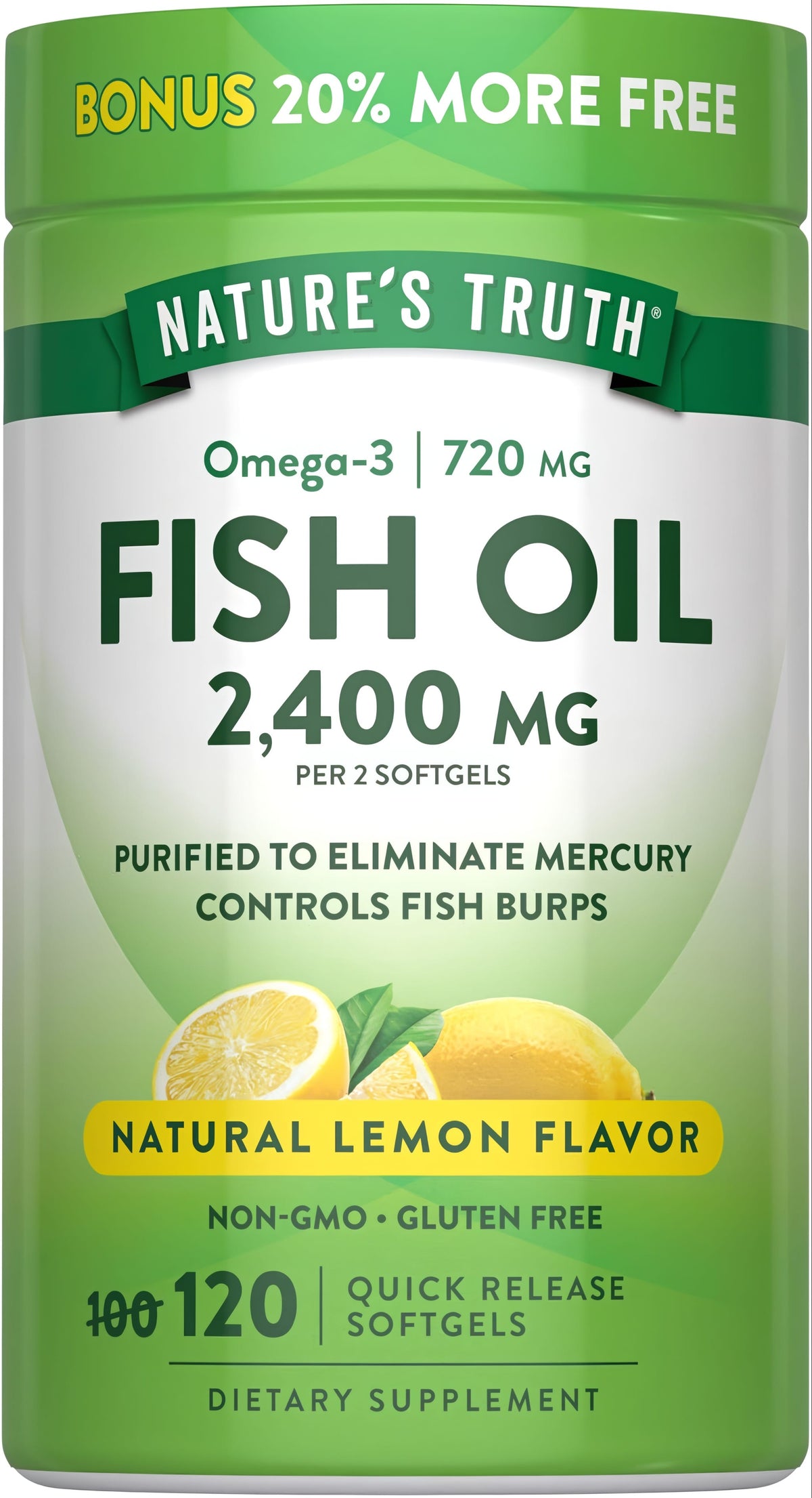 Omega 3 Fish Oil 2400 mg Limón 120 Cápsulas - Nature's Truth