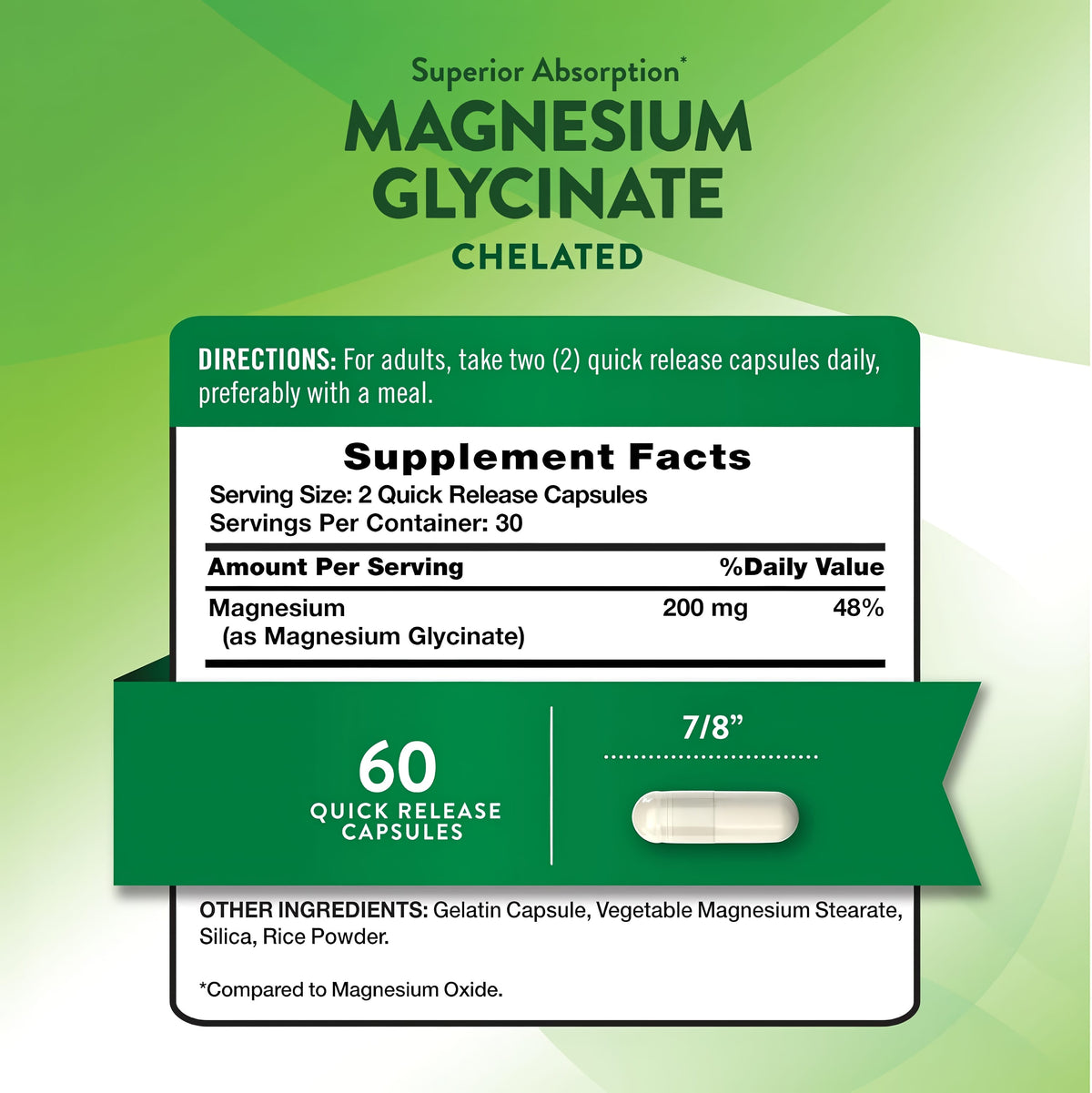 Glicinato de Magnesio 200 mg 60 cápsulas de alta absorción - Nature's Truth