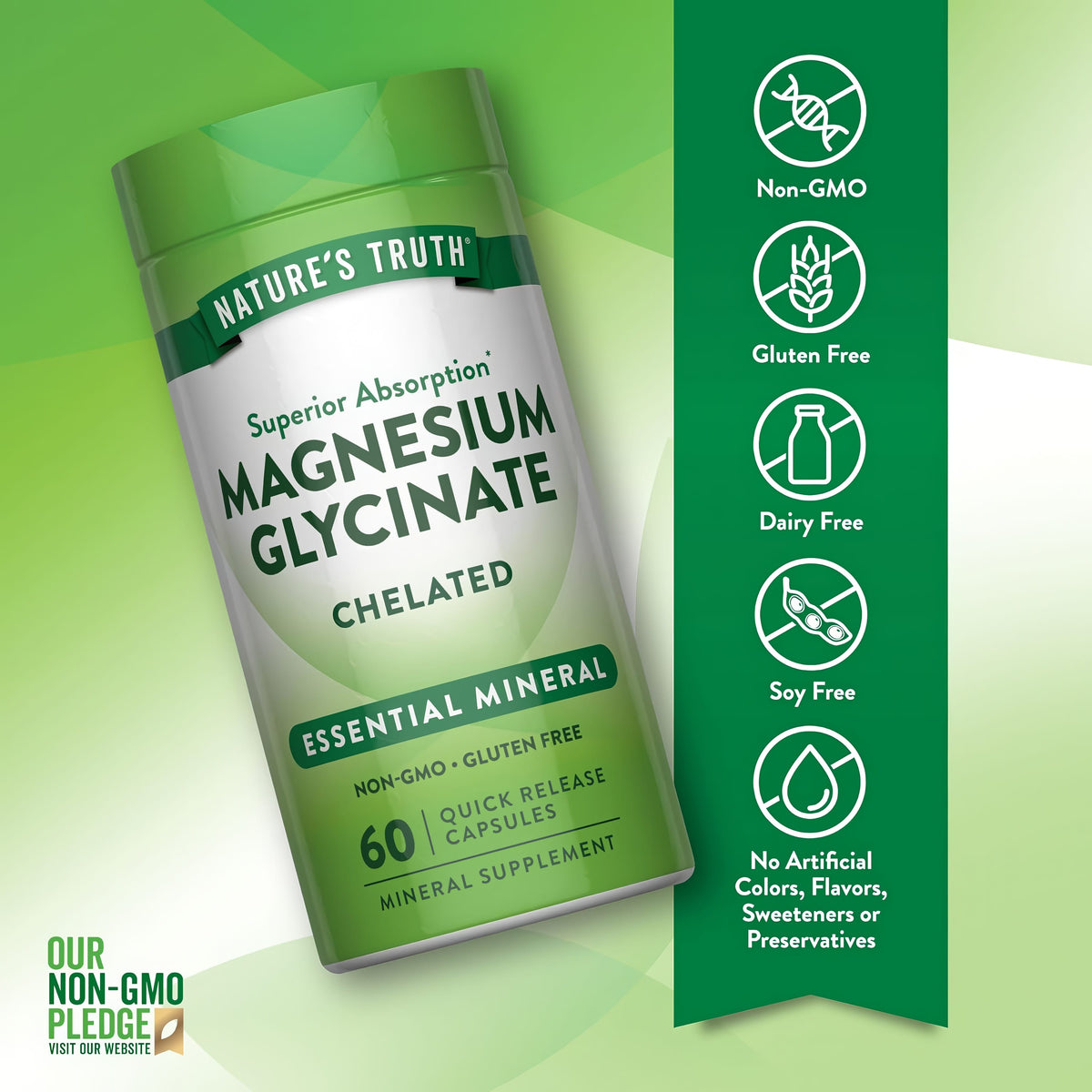 Glicinato de Magnesio Sin OGM Gluten Free - Nature's Truth