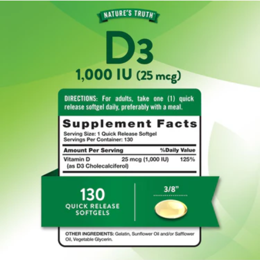Vitamina D3 1,000 UI - Cápsulas Blandas