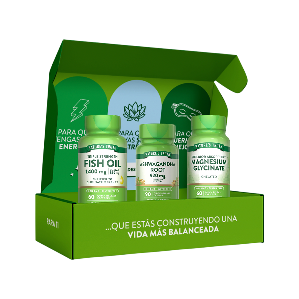 BOX Daily Balance - Glicinato de Magnesio, Omega 3 Fish Oil 1400 mg y Ashwagandha Root