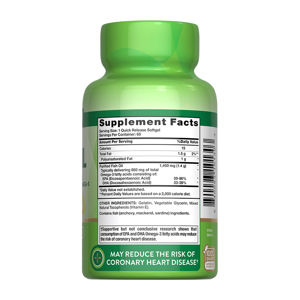 Omega 3 Fish Oil 1400 mg con esencia de limón - 60 Cápsulas Blandas