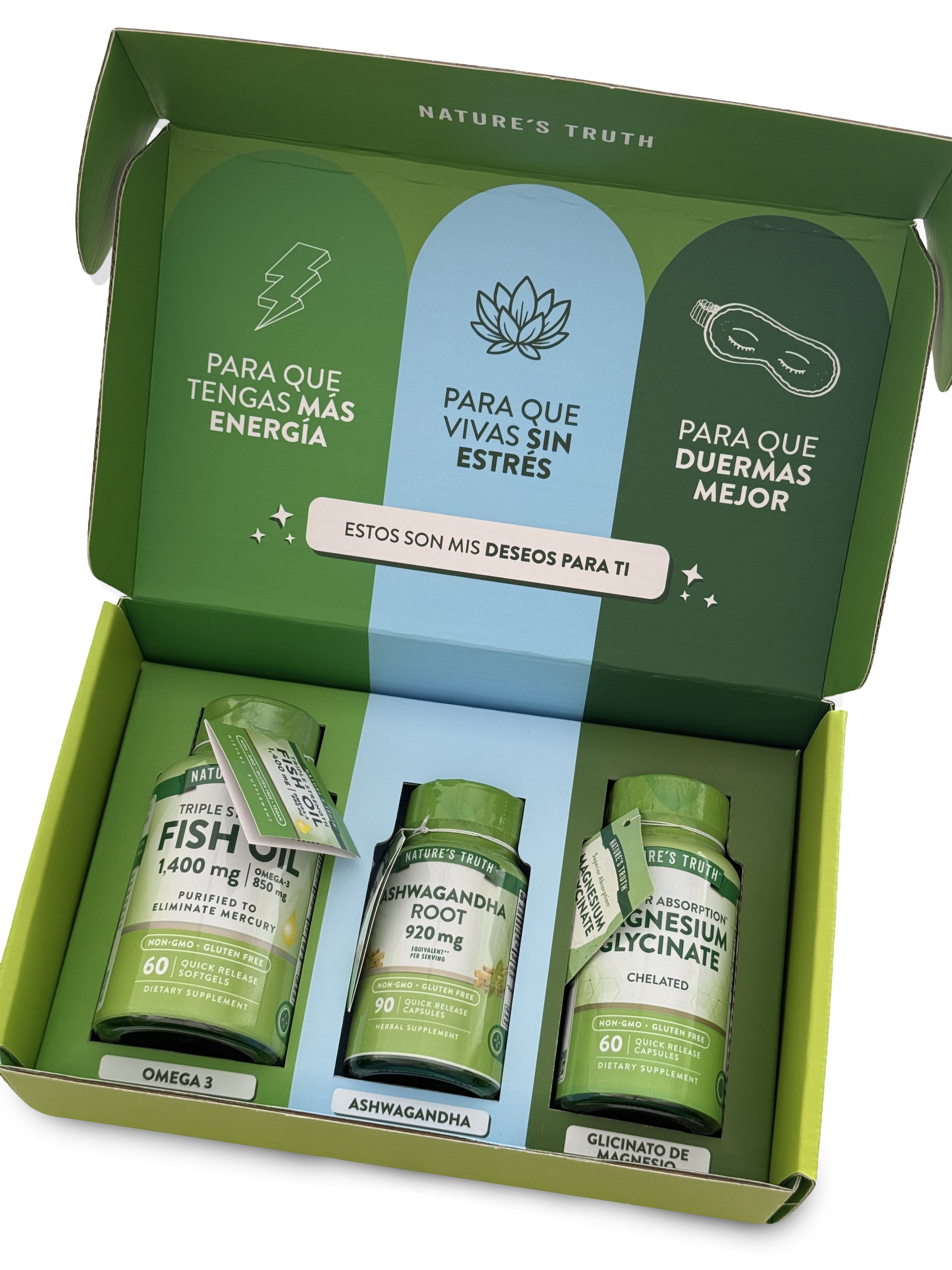 BOX Daily Balance - Glicinato de Magnesio, Omega 3 Fish Oil 1400 mg y Ashwagandha Root