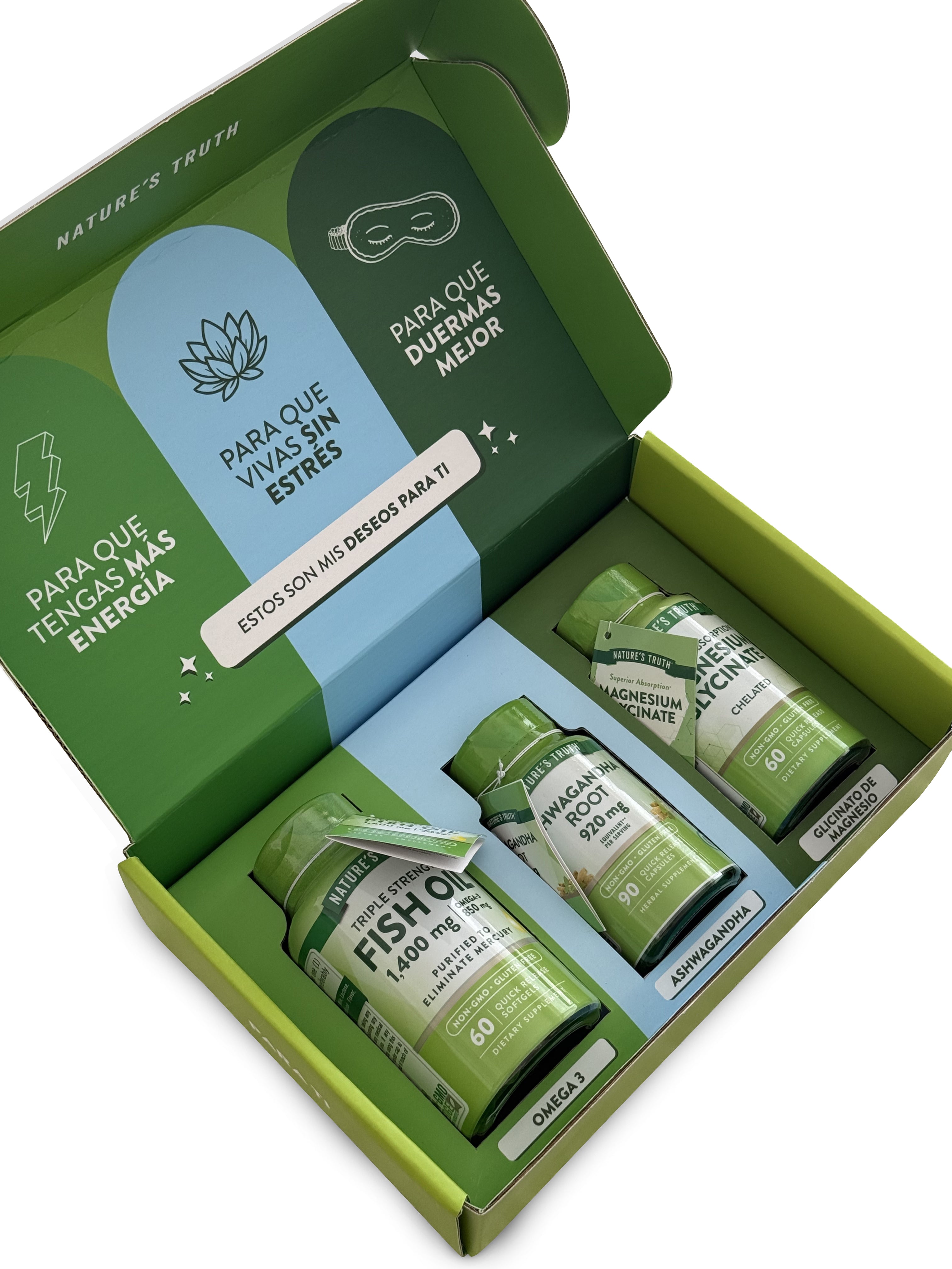 BOX Daily Balance - Glicinato de Magnesio, Omega 3 Fish Oil 1400 mg y Ashwagandha Root