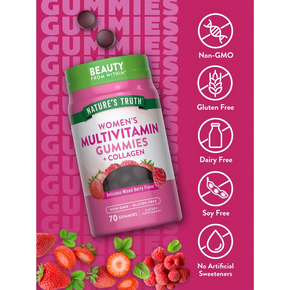 Multivitamínico para Mujeres + Colágeno - 70 Gomitas Sabor Frutos del Bosque