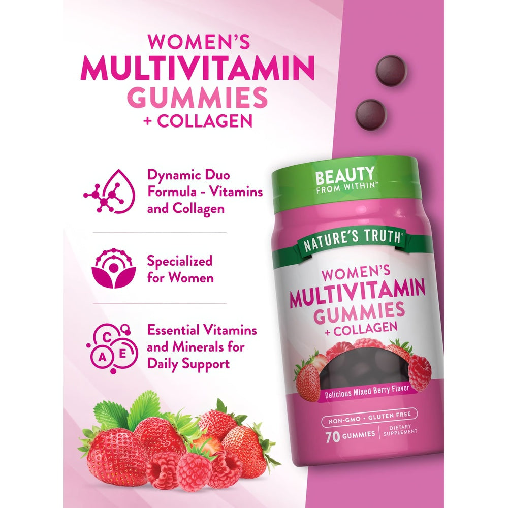 Multivitamínico para Mujeres + Colágeno - 70 Gomitas Sabor Frutos del Bosque