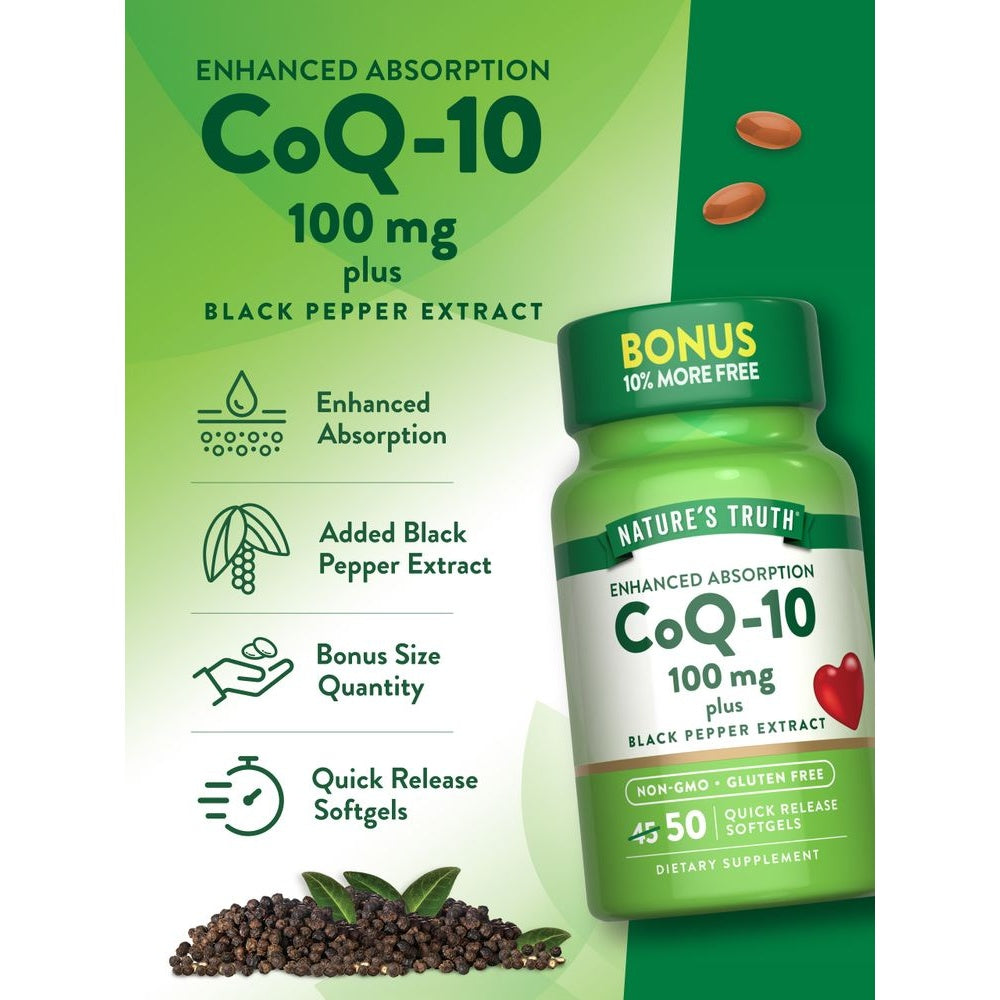 CoQ-10 100 mg + Pimienta Negra - 45 + 5 Softgels