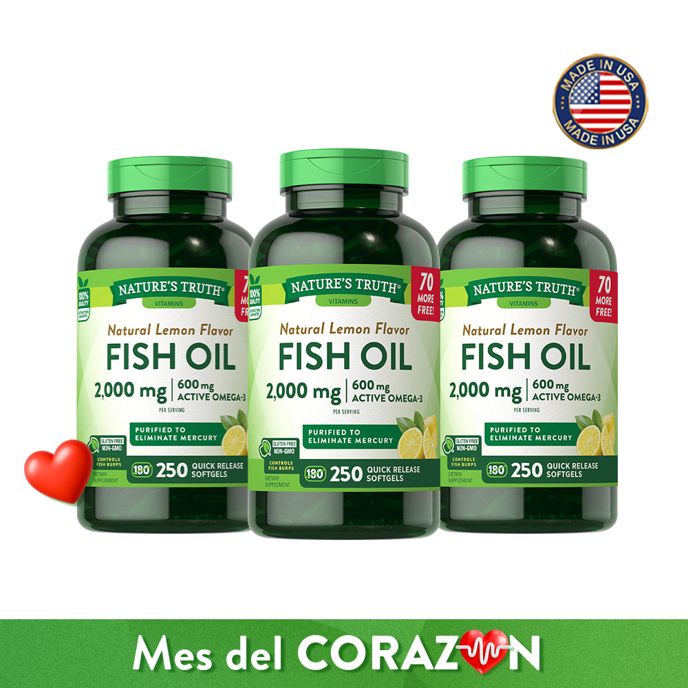 Pack x3 Omega 3 Fish Oil 2000 mg con esencia de limón - Cápsulas Blandas